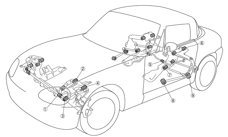 カプチーノ用サスペンションブッシュセット図解